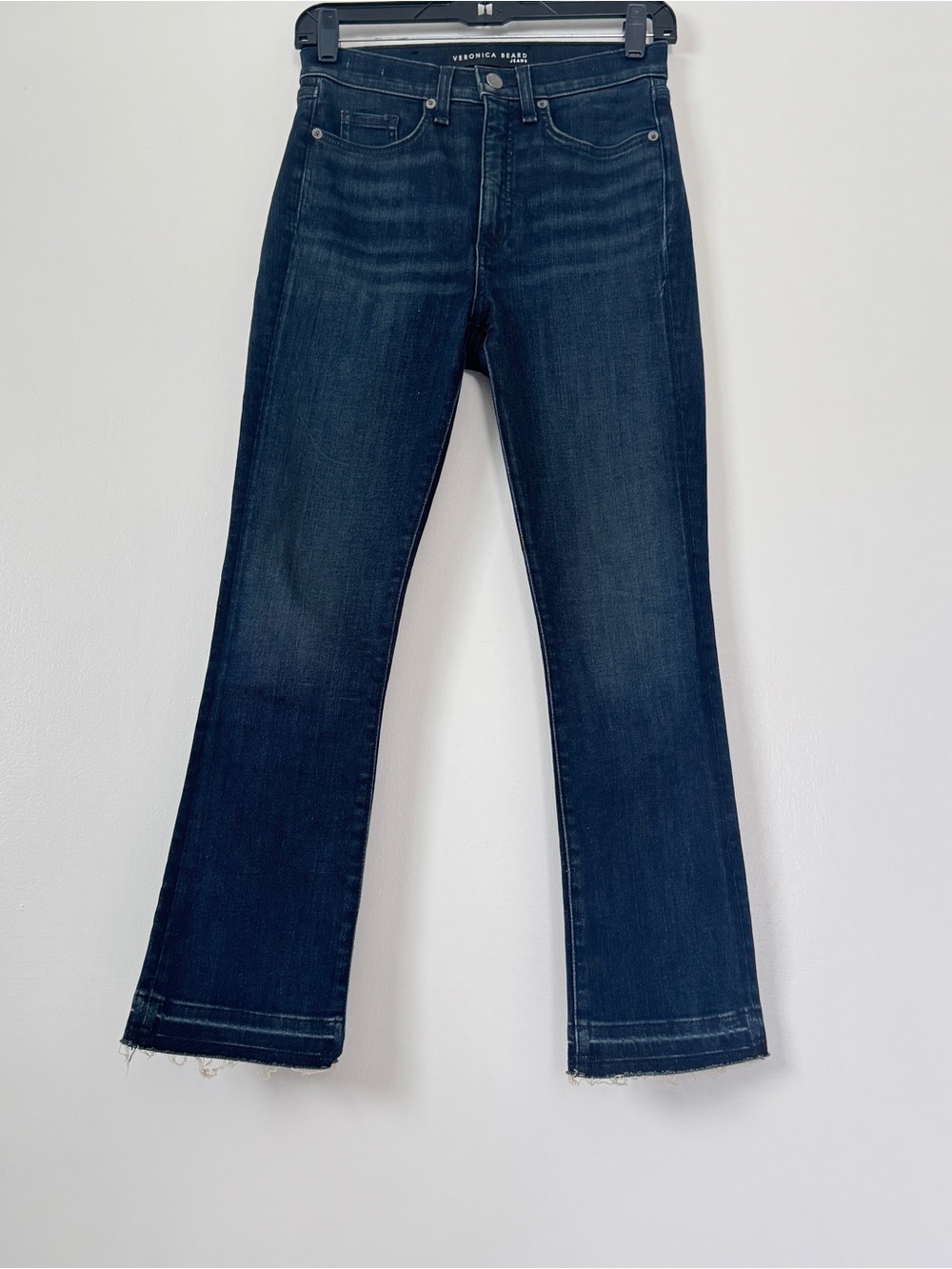 Veronica Beard Carly Kick Flare Jeans Midnight Raw Hem High Rise Size 25